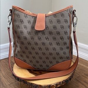 Dooney & Bourke Tan and Brown Monogram Crossbody Bag
